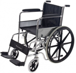 QMED 183-809B-46 - Scaun pliabil cu rotile din otel cromat si rotile din spate solide