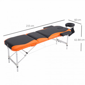 HOMCOM 700-039- Sezlong pentru masaj profesional pliabil din aluminiu, negru si portocaliu, 214 x 60 cm