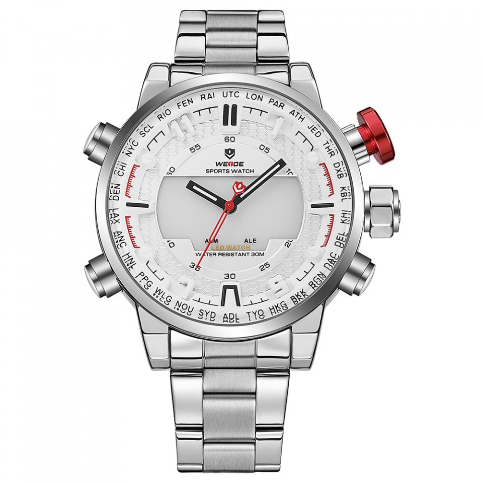 Ceas WEIDE, Quartz, Casual Sport, Alb, Curea Metalica, WH6402-2C