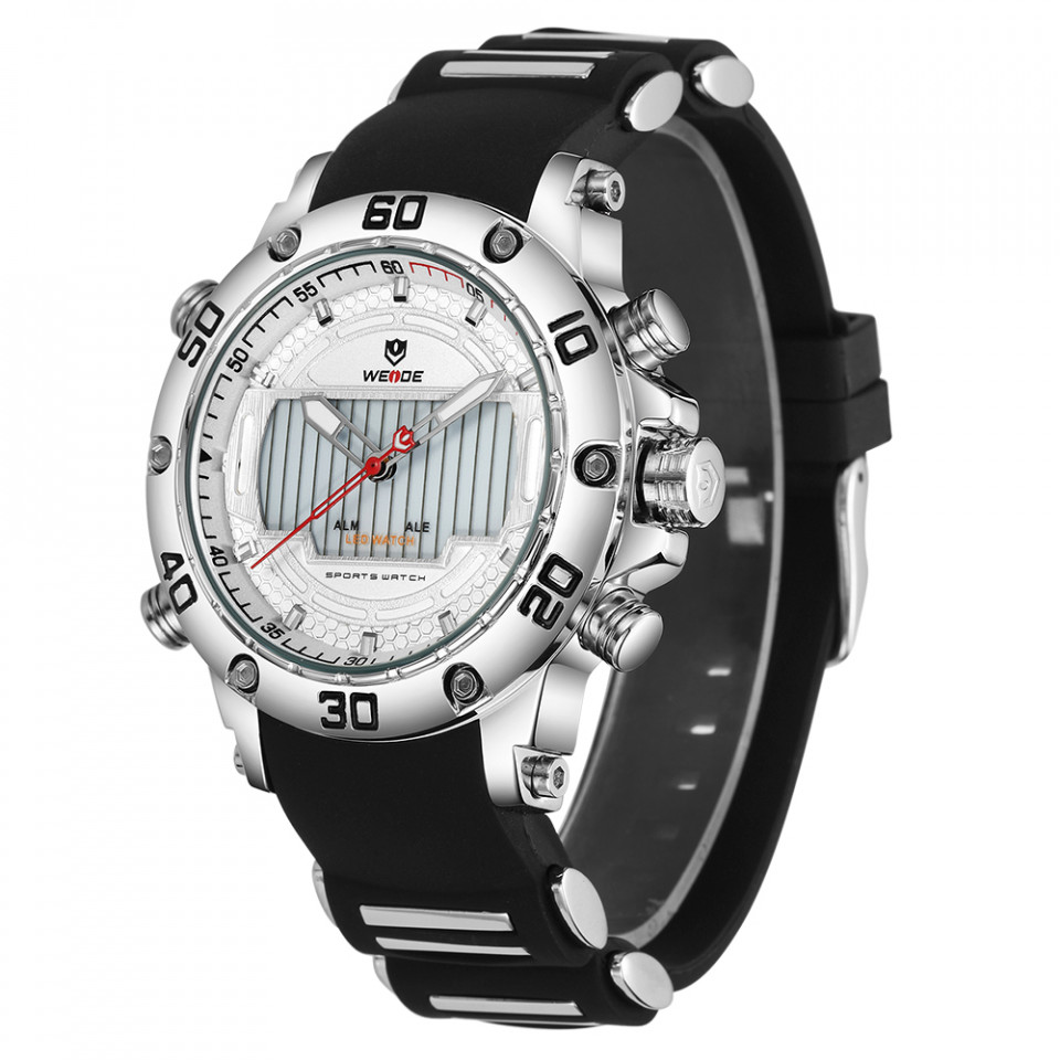 Ceas WEIDE, Quartz, Casual Sport, Alb, Curea Silicon, WH6910-4C - 2 | YEO