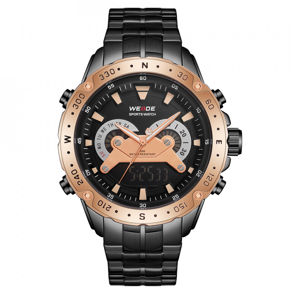 Ceas WEIDE, Quartz, Casual Sport, Auriu, Curea Metalica, WH8501B-4C