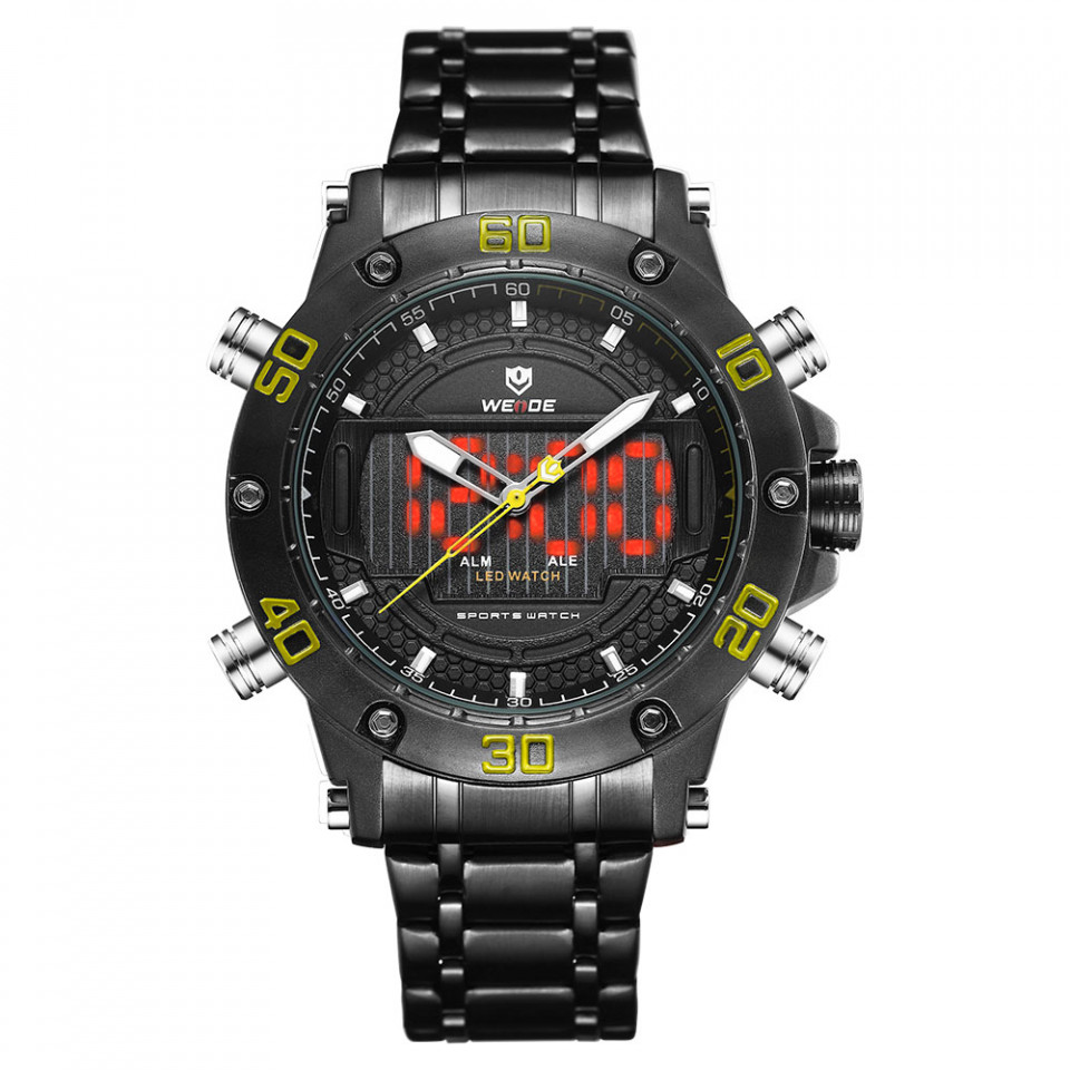 Ceas WEIDE, Quartz, Casual Sport, Galben, Curea Metalica, WH6910B-3C