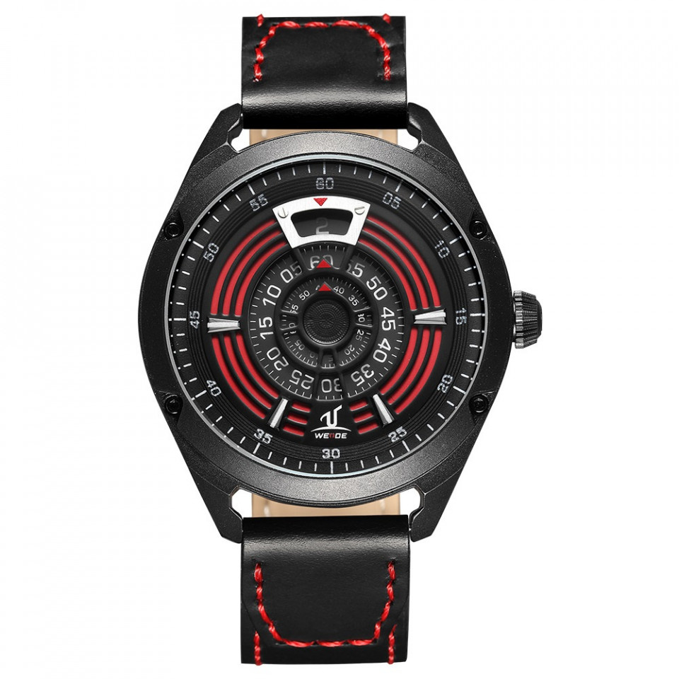 Ceas WEIDE, Quartz, Casual Sport, Rosu, Curea Piele, UV1701B-2C