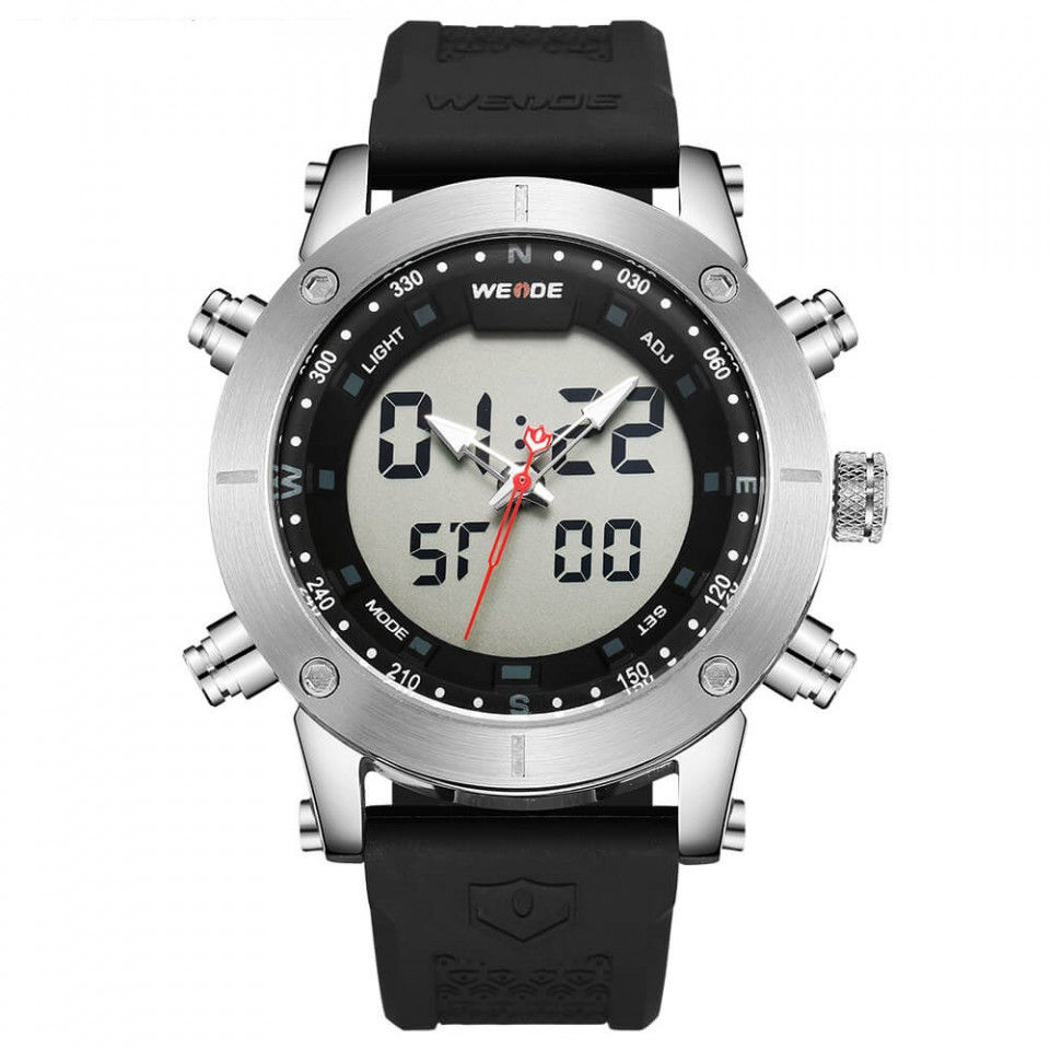 Ceas WEIDE, Quartz, Casual Sport, Negru, Curea Silicon, WH6309-1C