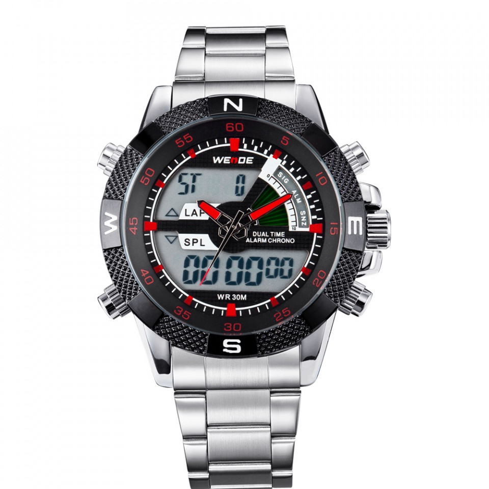 Ceas WEIDE, Quartz, Casual Sport, Rosu, Curea Metalica, WH1104-4C
