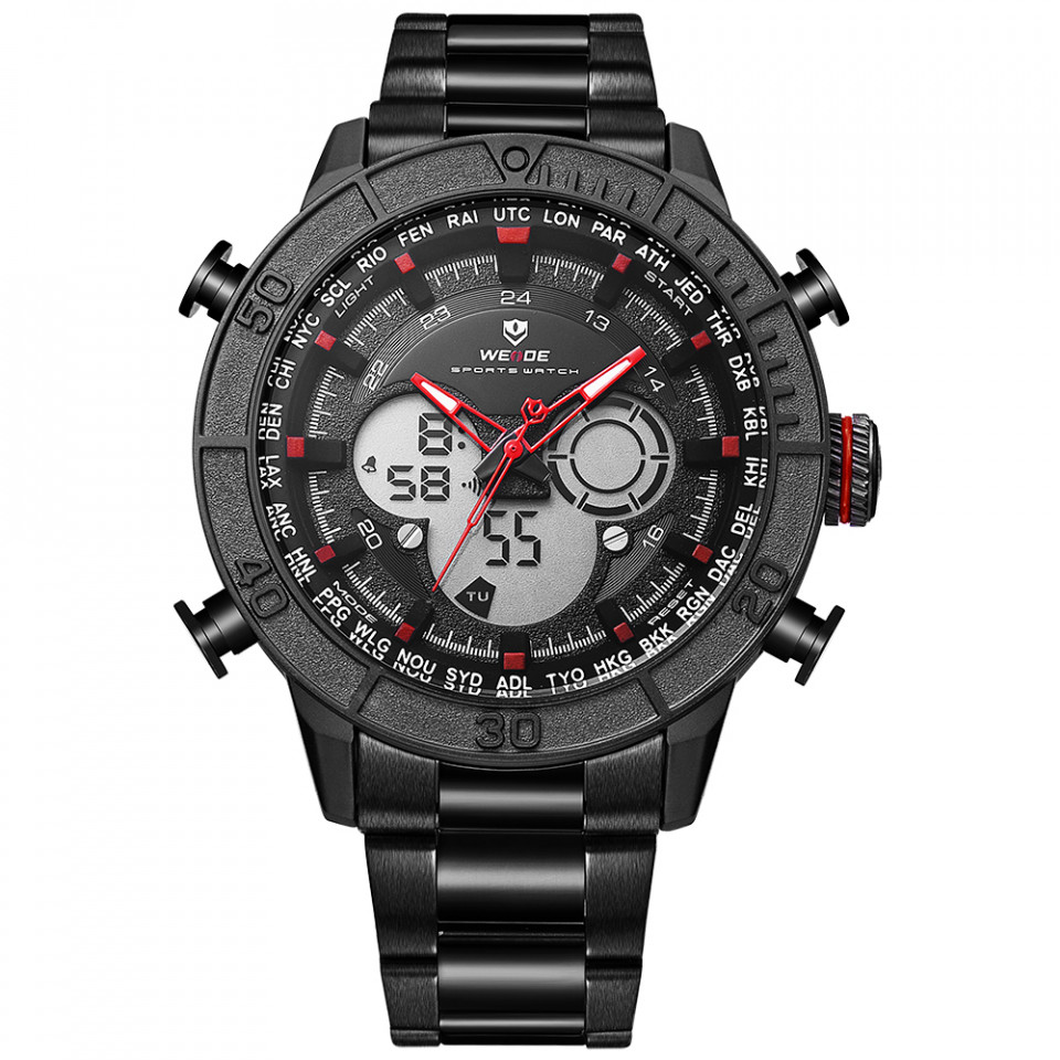 Ceas WEIDE, Quartz, Casual Sport, Rosu, Curea Metalica, WH6308B-2C