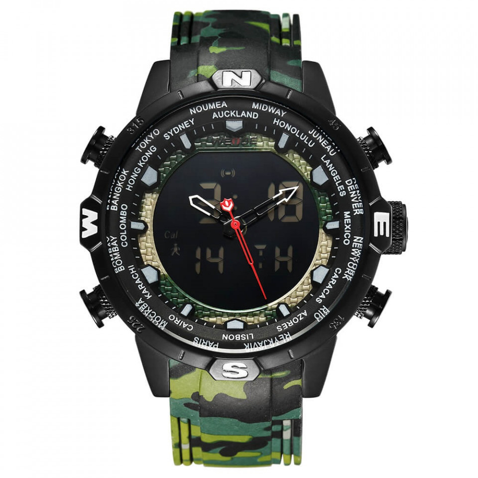 Ceas WEIDE, Quartz, Casual Sport, Verde, Curea Silicon, WH6310B-5C