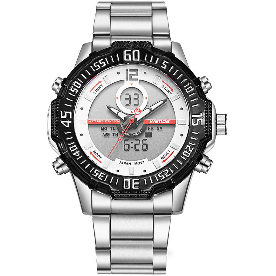 Ceas WEIDE, Quartz, Casual Sport, Alb, Curea Metalica, WH6105-2C