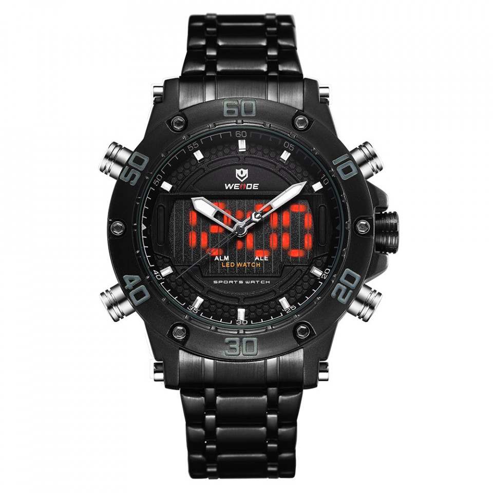 Ceas WEIDE, Quartz, Casual Sport, Negru, Curea Metalica, WH6910B-1C