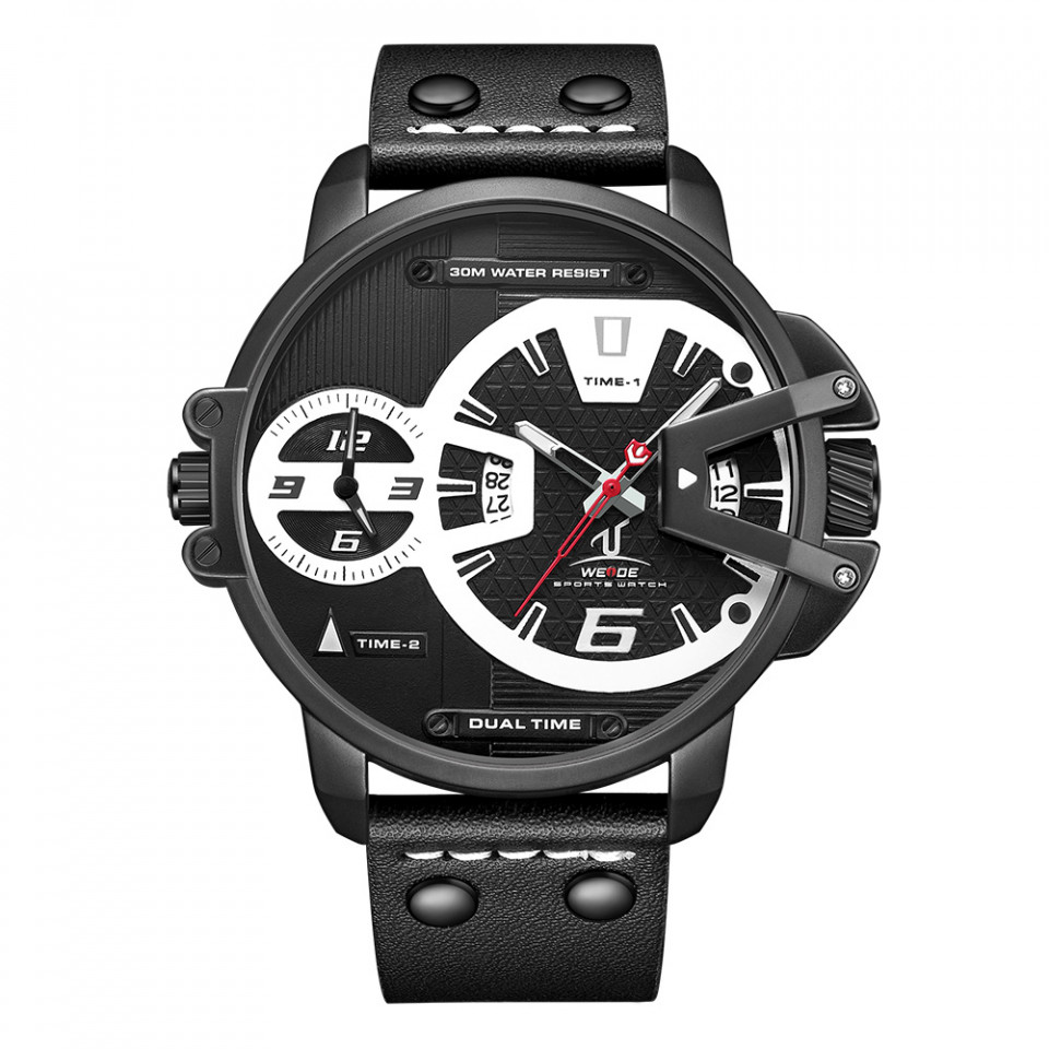 Ceas WEIDE, Quartz, Casual Sport, Negru, Curea Piele, UV1702B-5C