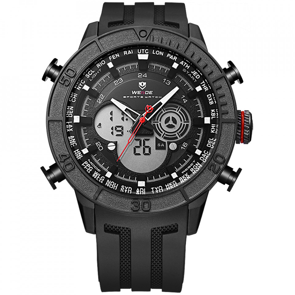 Ceas WEIDE, Quartz, Casual Sport, Negru, Curea Silicon, WH6308B-5C