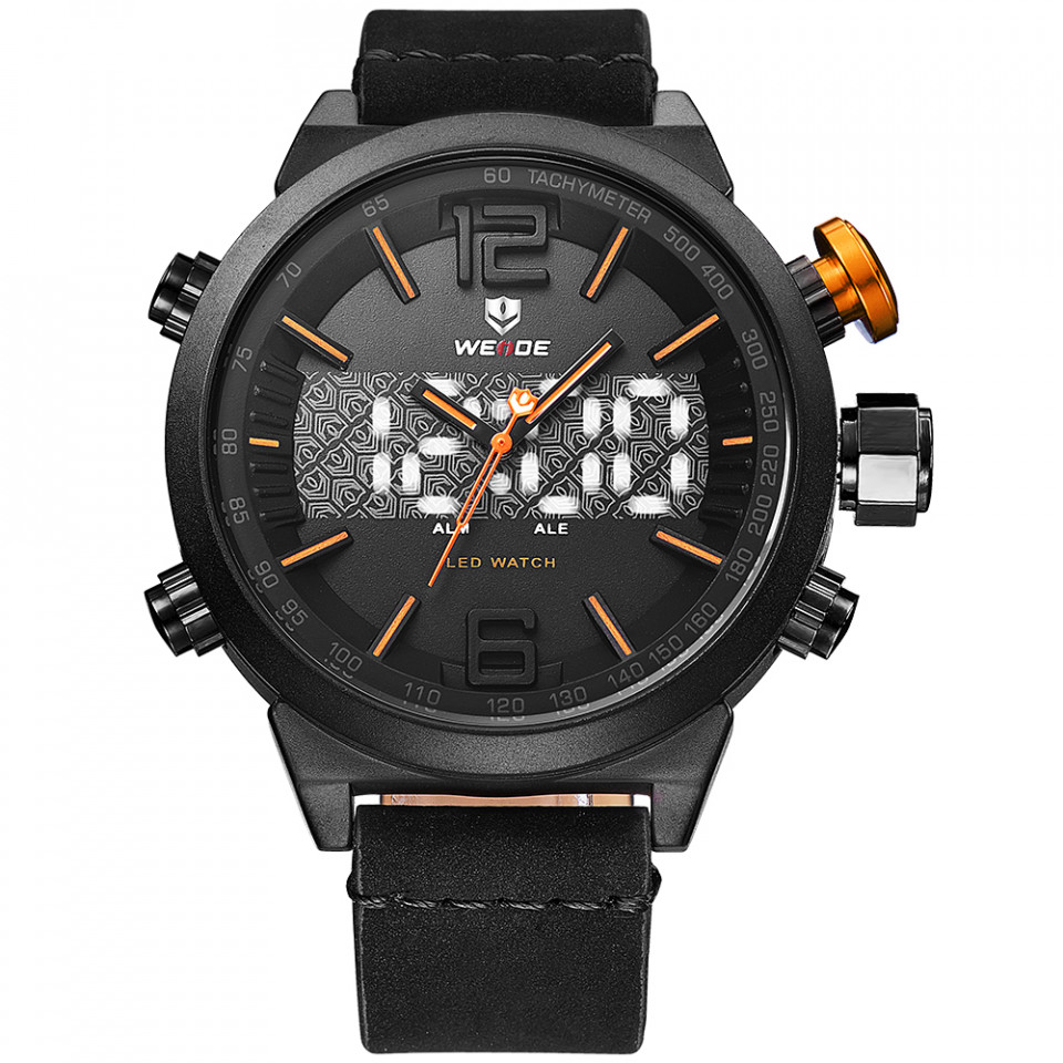 Ceas WEIDE, Quartz, Casual Sport, Orange, Curea Piele, WH6101B-4C