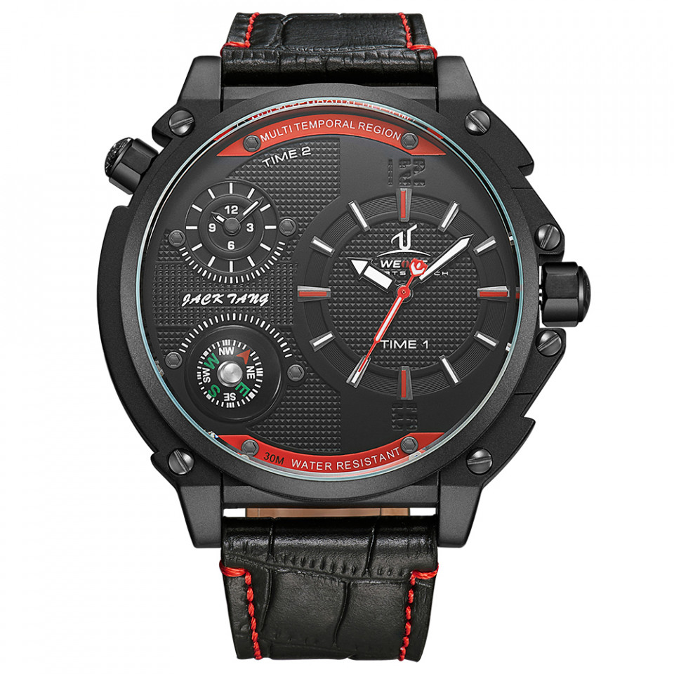 Ceas WEIDE, Quartz, Casual Sport, Rosu, Curea Piele, UV1507B-2C