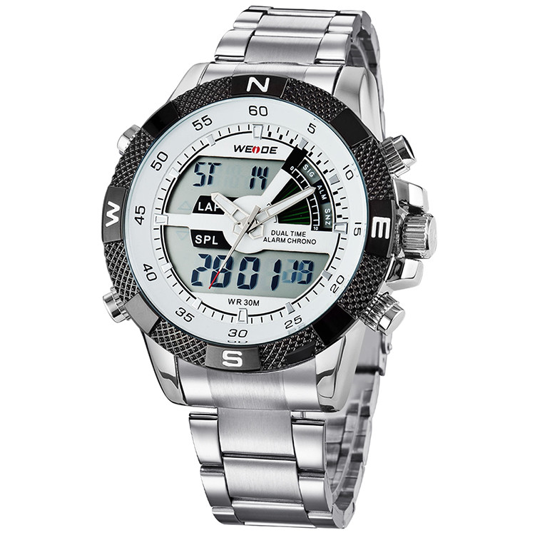 Ceas WEIDE, Quartz, Casual Sport, Alb, Curea Metalica, WH1104-2C