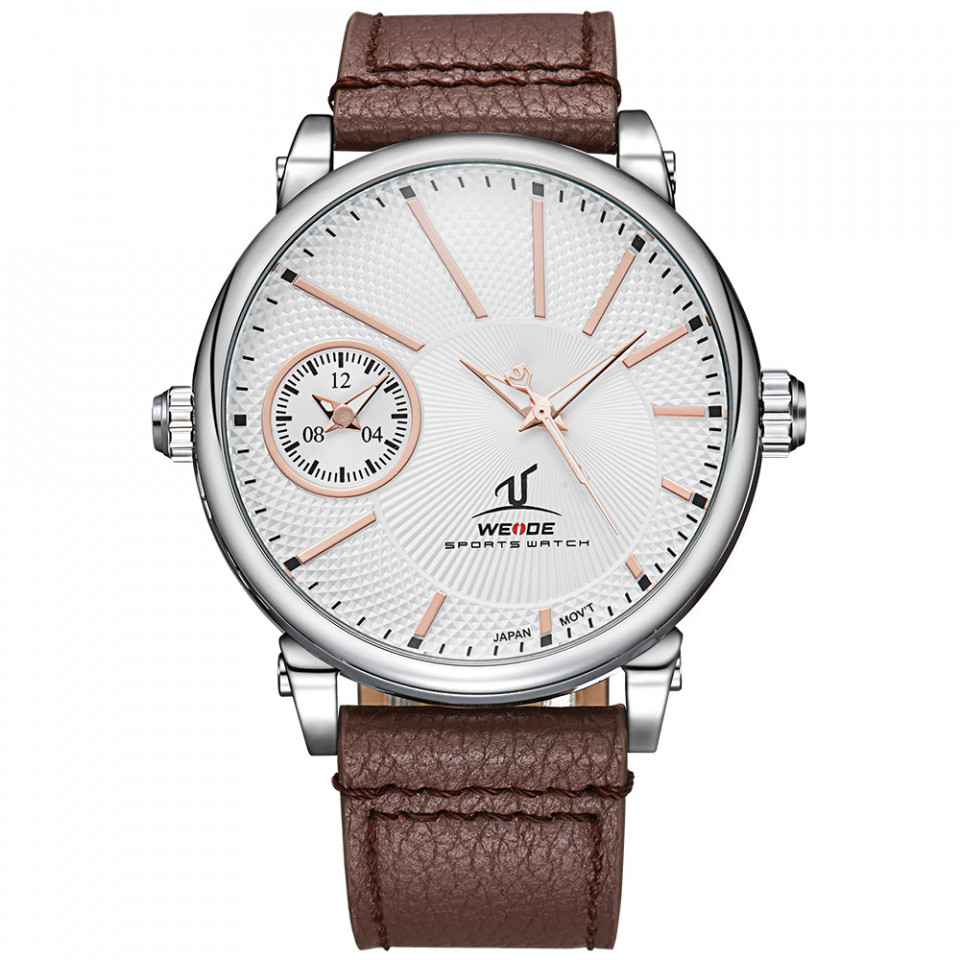 Ceas WEIDE, Quartz, Casual Sport, Alb, Curea Piele, UV1508-3C