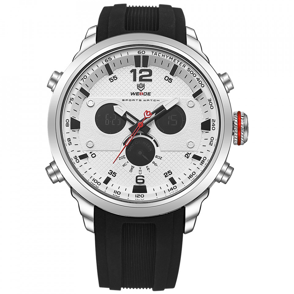 Ceas WEIDE, Quartz, Casual Sport, Alb, Curea Silicon, WH6303-4C