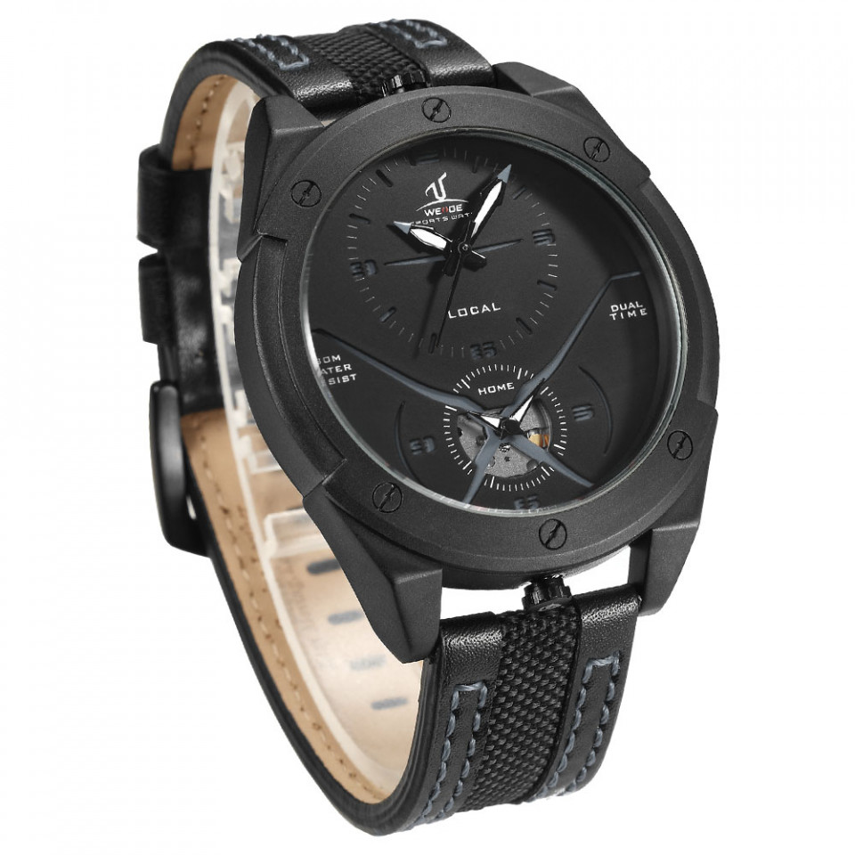 Ceas WEIDE, Quartz, Casual Sport, Negru, Curea Piele, UV1703-1C - 1 | YEO