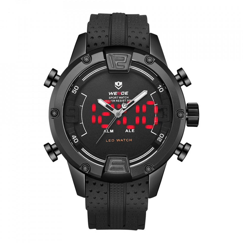 Ceas WEIDE, Quartz, Casual Sport, Negru, Curea Silicon, WH7301B-1C