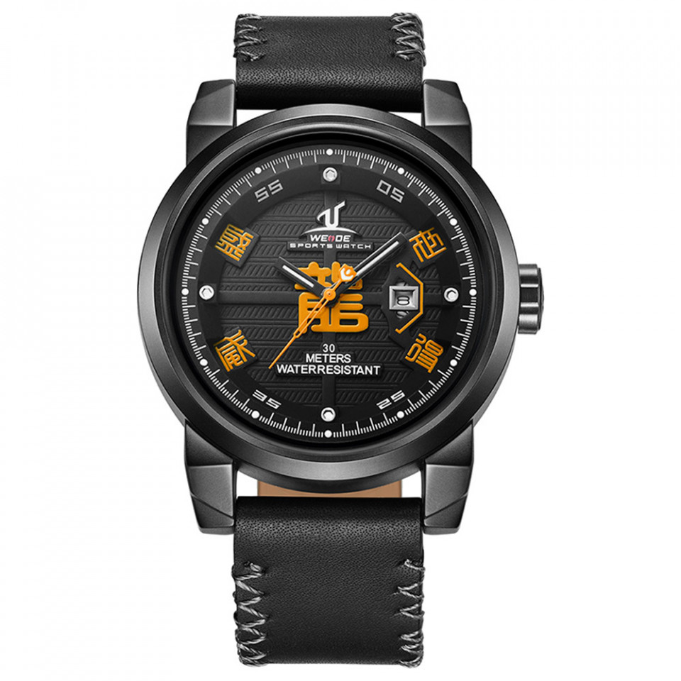 Ceas WEIDE, Quartz, Casual Sport, Orange, Curea Piele, UV1509B-5C