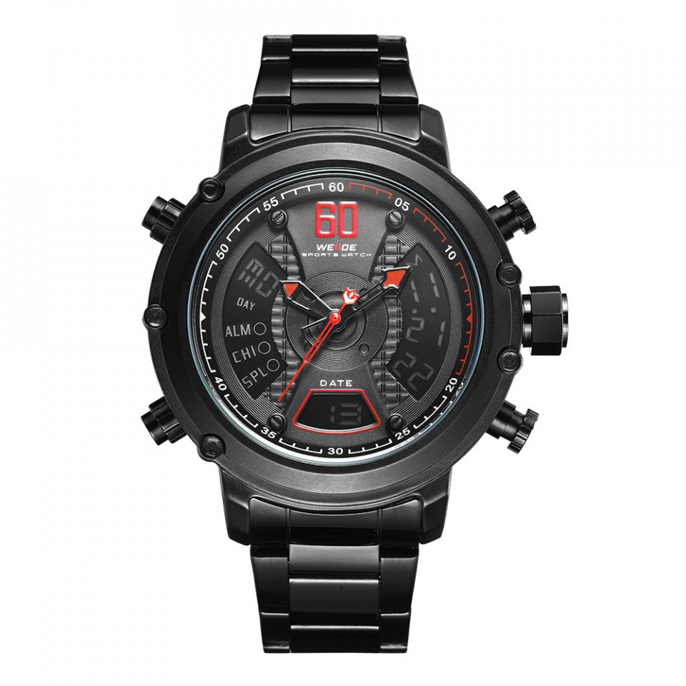 Ceas WEIDE, Quartz, Casual Sport, Rosu, Curea Metalica, WH6905B-2C