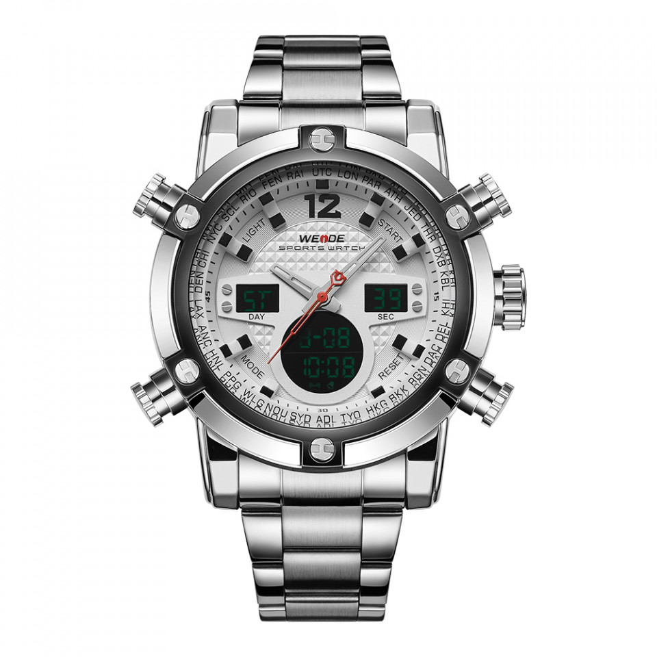 Ceas WEIDE, Quartz, Casual Sport, Alb, Curea Metalica, WH5205-2C