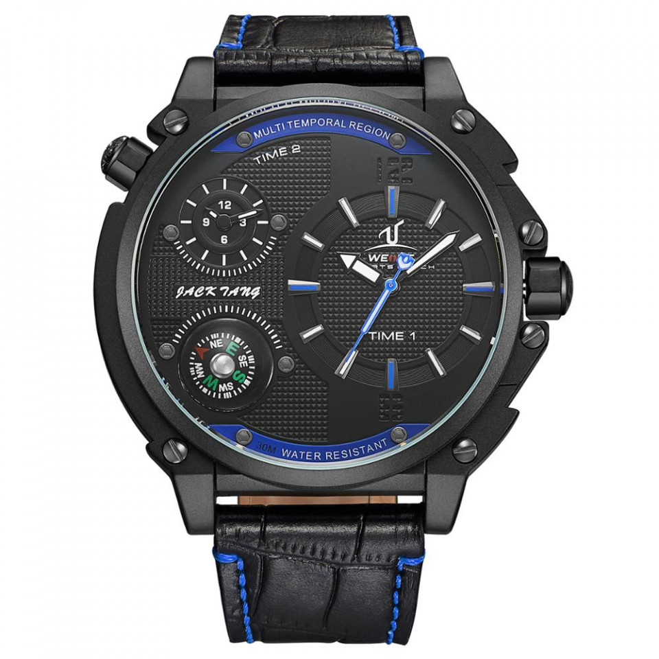 Ceas WEIDE, Quartz, Casual Sport, Albastru, Curea Piele, UV1507B-4C