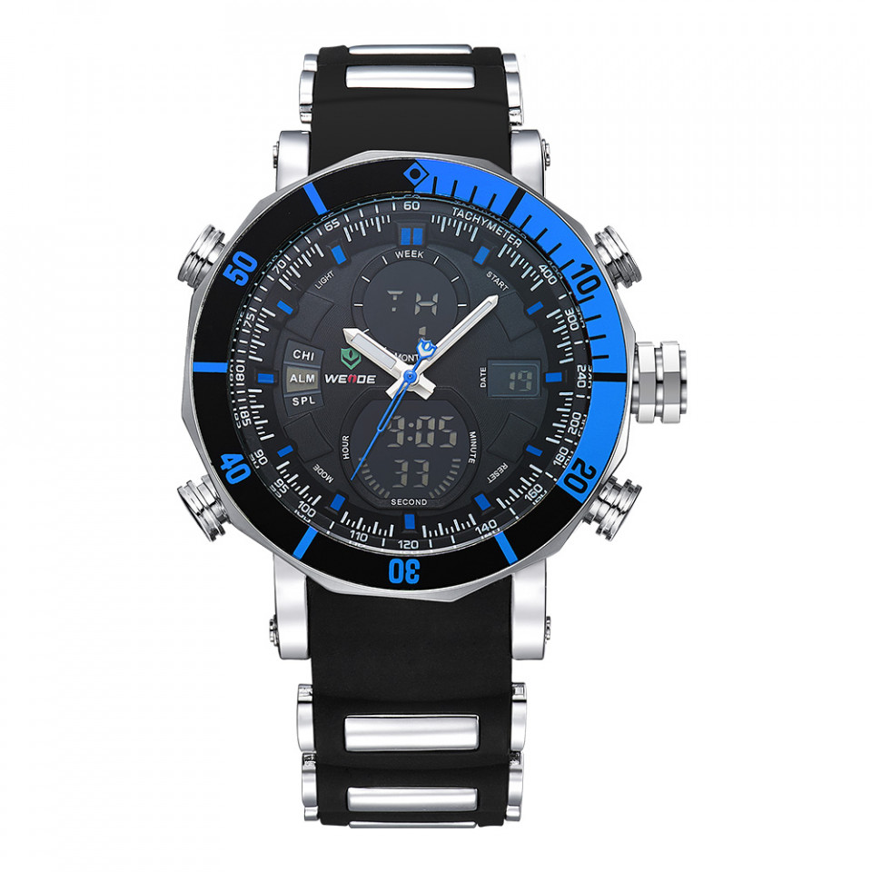 Ceas WEIDE, Quartz, Casual Sport, Albastru, Curea Silicon, WH5203-11C