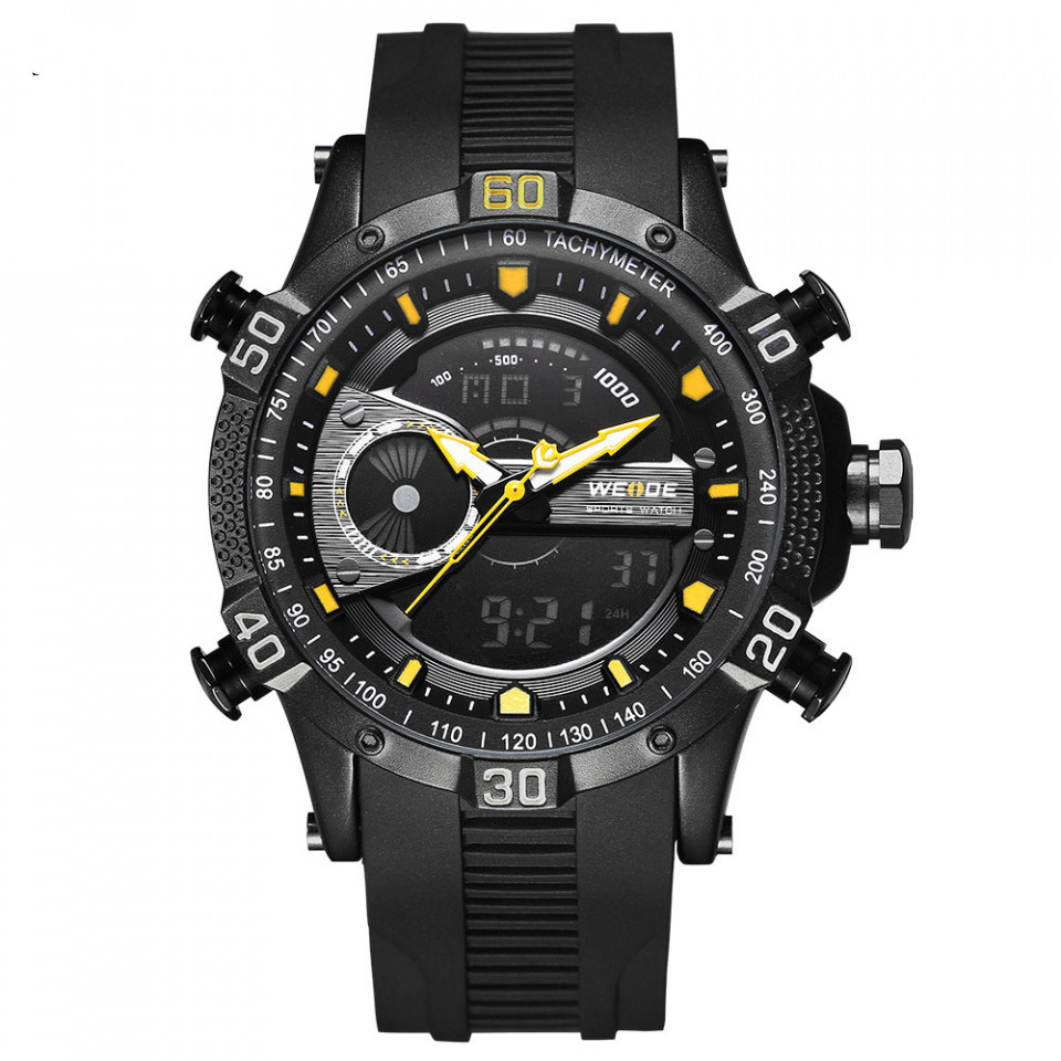 Ceas WEIDE, Quartz, Casual Sport, Galben, Curea Silicon, WH6902B-8C