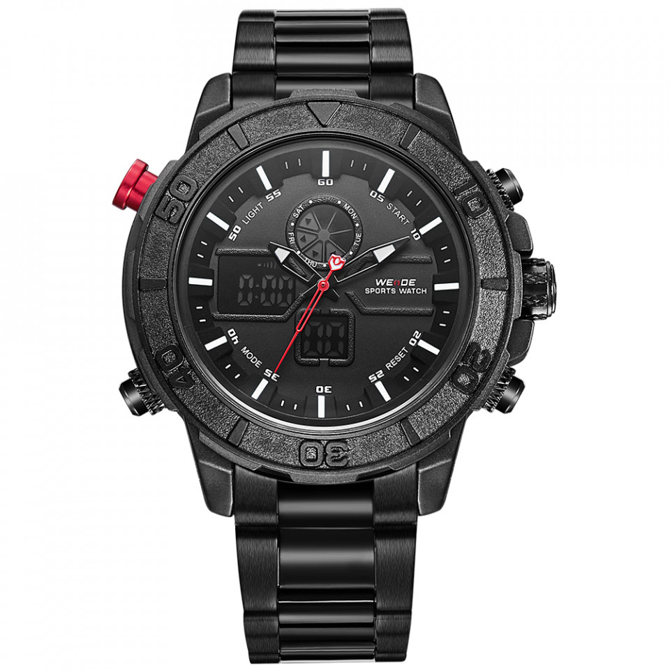 Ceas WEIDE, Quartz, Casual Sport, Negru, Curea Metalica, WH6108B-1C