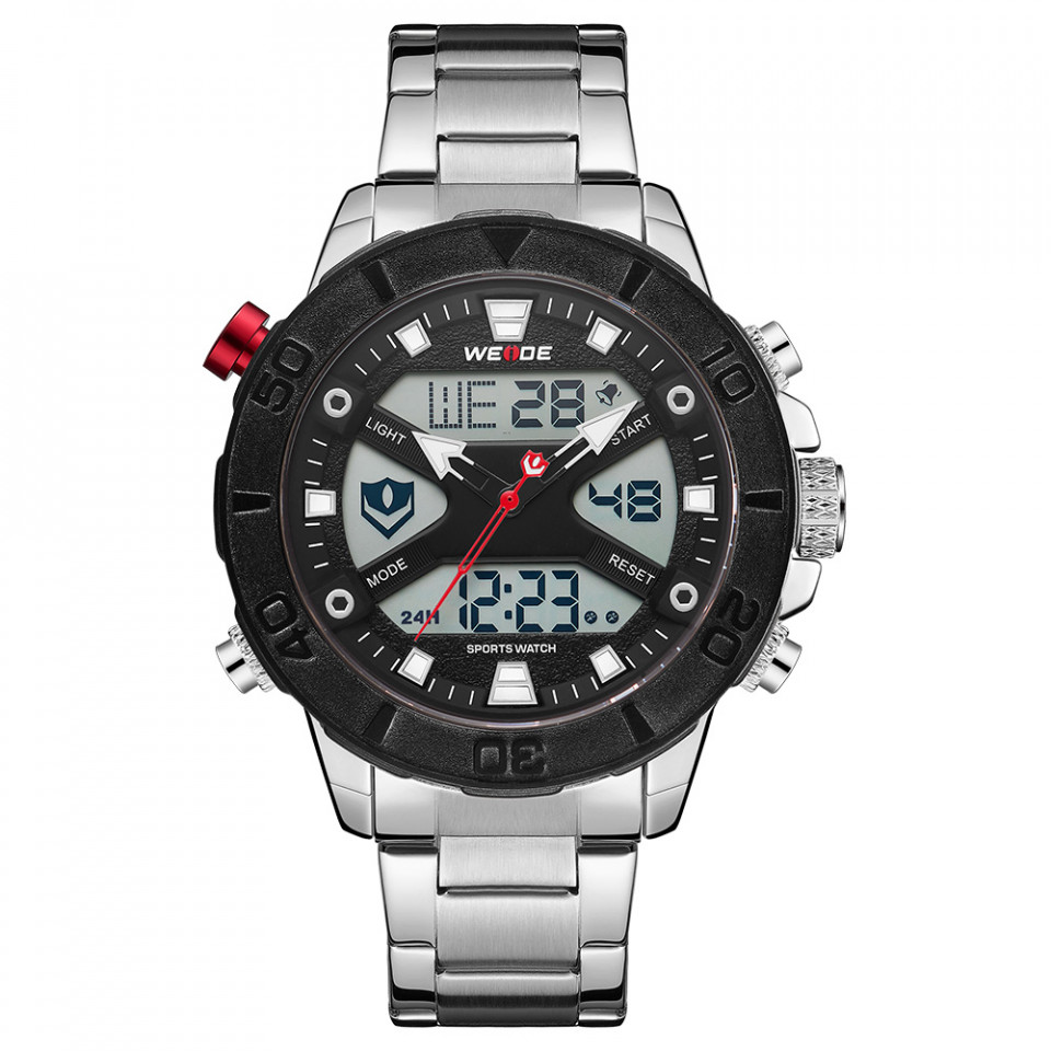 Ceas WEIDE, Quartz, Casual Sport, Negru, Curea Metalica, WH8503-1C