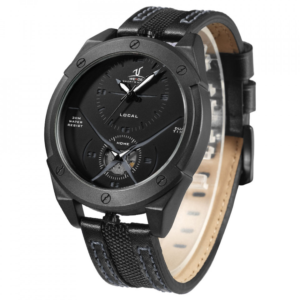 Ceas WEIDE, Quartz, Casual Sport, Negru, Curea Piele, UV1703-1C - 2 | YEO