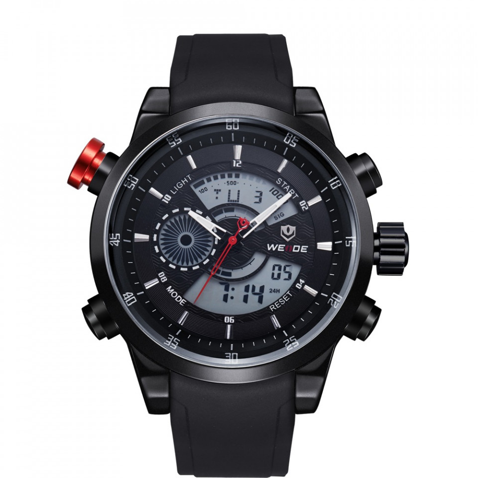 Ceas WEIDE, Quartz, Casual Sport, Negru, Curea Silicon, WH3401B-1C