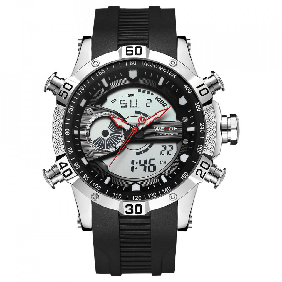 Ceas WEIDE, Quartz, Casual Sport, Negru, Curea Silicon, WH6902-3C
