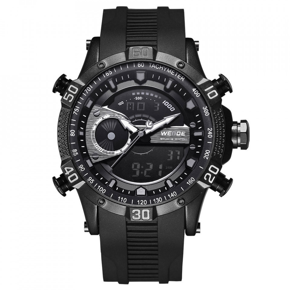 Ceas WEIDE, Quartz, Casual Sport, Negru, Curea Silicon, WH6902B-6C