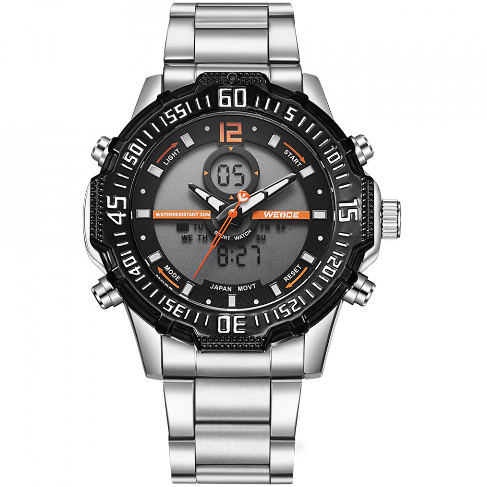 Ceas WEIDE, Quartz, Casual Sport, Orange, Curea Metalica, WH6105-6C