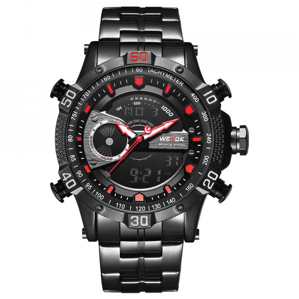 Ceas WEIDE, Quartz, Casual Sport, Rosu, Curea Metalica, WH6902B-2C