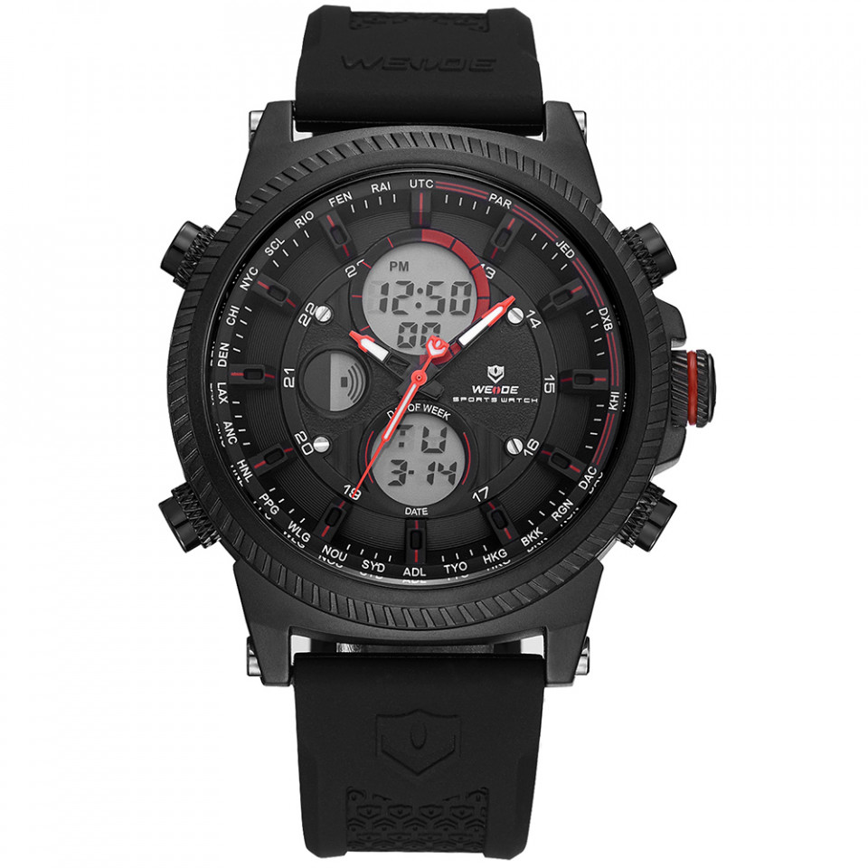 Ceas WEIDE, Quartz, Casual Sport, Rosu, Curea Silicon, WH6403B-2C