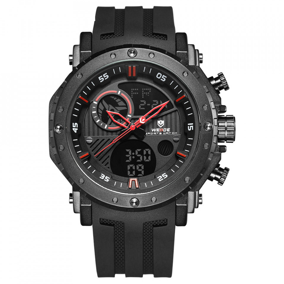 Ceas WEIDE, Quartz, Casual Sport, Rosu, Curea Silicon, WH6903-2C