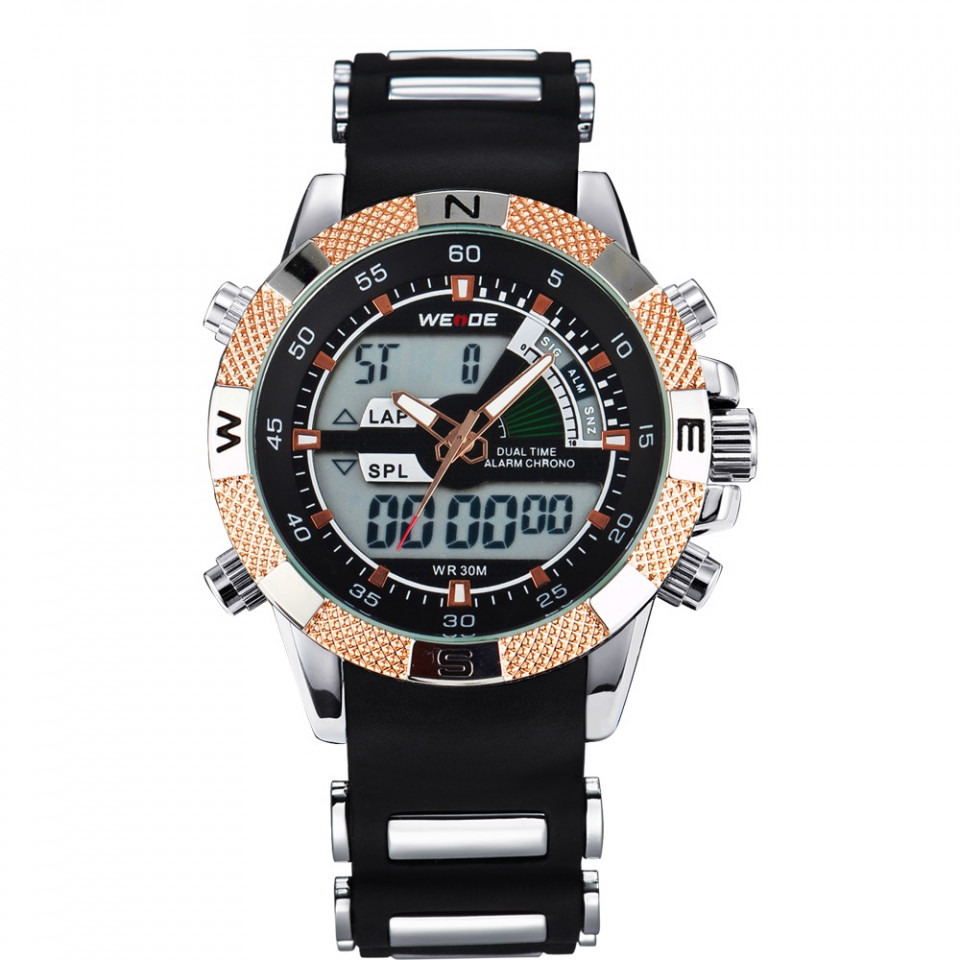 Ceas WEIDE, Quartz, Casual Sport, Auriu, Curea Silicon, WH1104-14C
