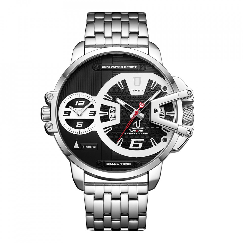 Ceas WEIDE, Quartz, Casual Sport, Negru, Curea Metalica, UV1702-1C