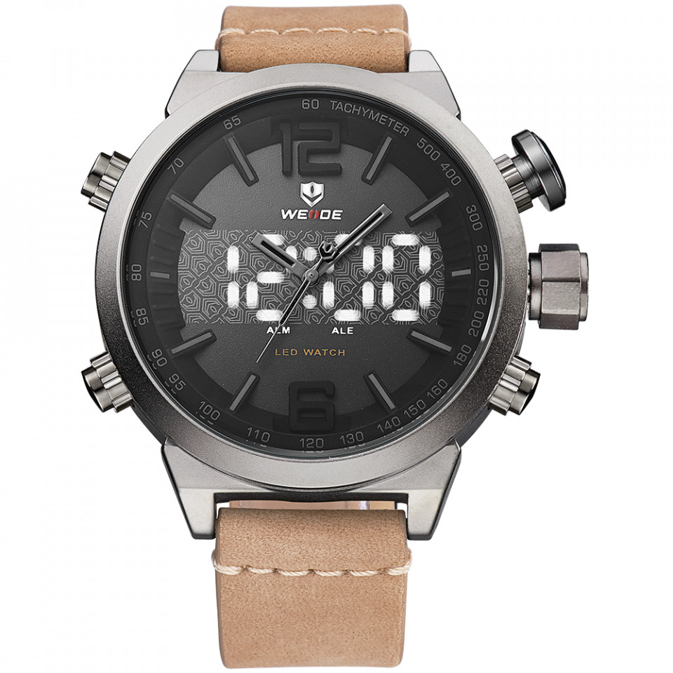 Ceas WEIDE, Quartz, Casual Sport, Negru, Curea Piele, WH6101-4C