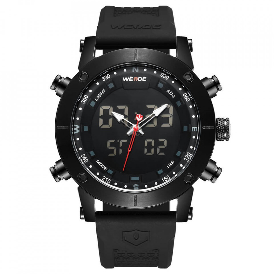 Ceas WEIDE, Quartz, Casual Sport, Negru, Curea Silicon, WH6309B-1C