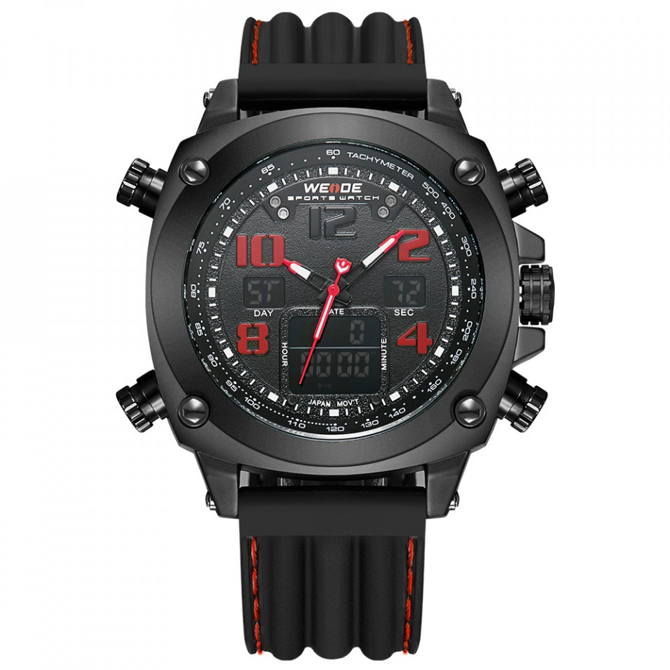 Ceas WEIDE, Quartz, Casual Sport, Rosu, Curea Silicon, WH5208B-2C