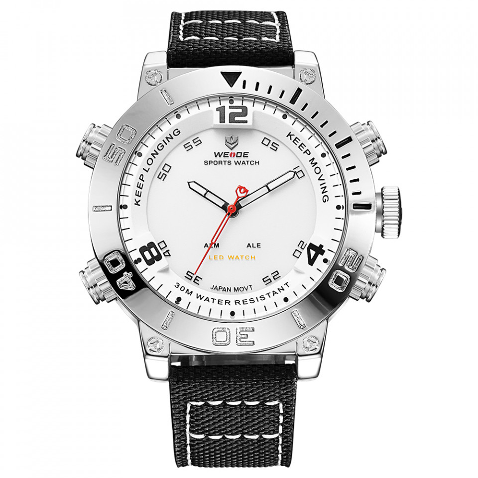 Ceas WEIDE, Quartz, Casual Sport, Alb, Curea Piele, WH6103-2C - 1 | YEO