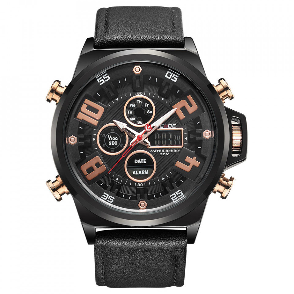 Ceas WEIDE, Quartz, Casual Sport, Orange, Curea Piele, WH7309B-2C