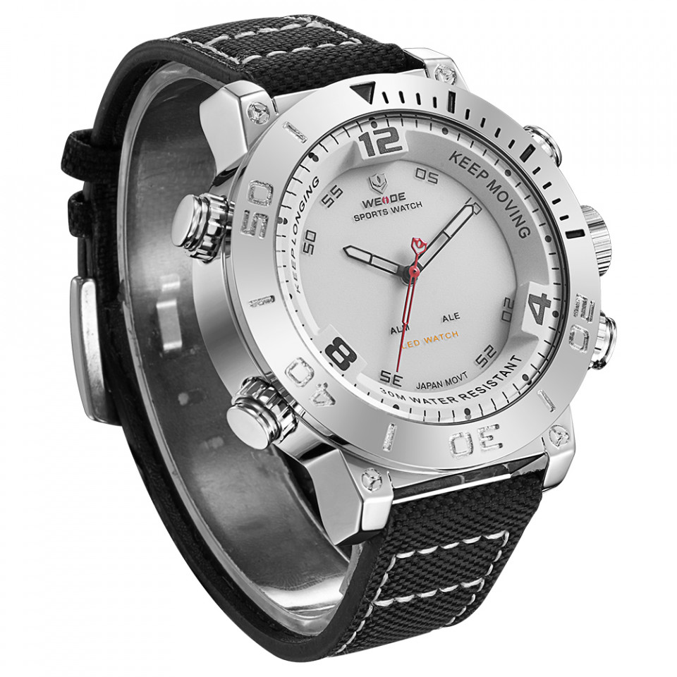 Ceas WEIDE, Quartz, Casual Sport, Alb, Curea Piele, WH6103-2C - 2 | YEO