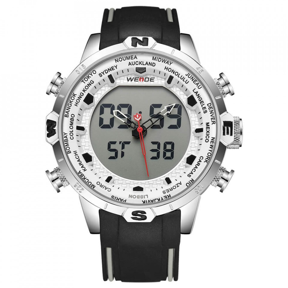 Ceas WEIDE, Quartz, Casual Sport, Alb, Curea Silicon, WH6310-2C