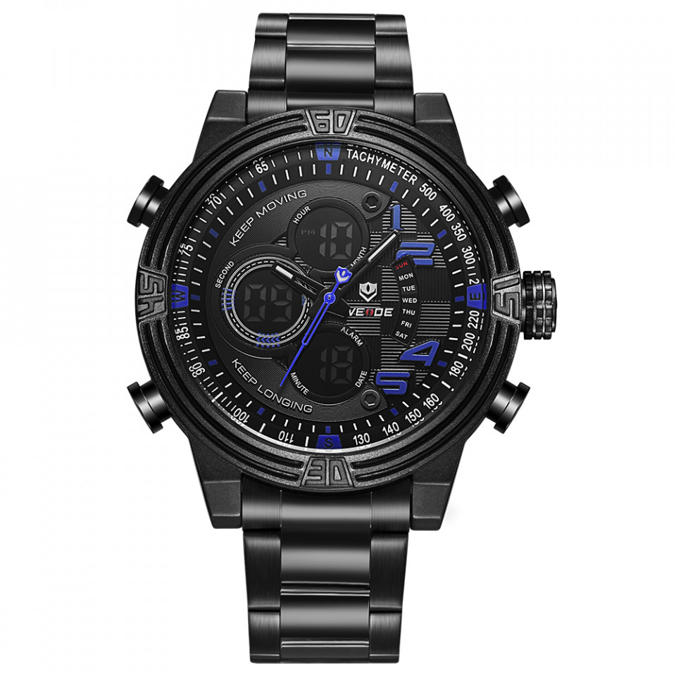 Ceas WEIDE, Quartz, Casual Sport, Albastru, Curea Metalica, WH5209B-4C