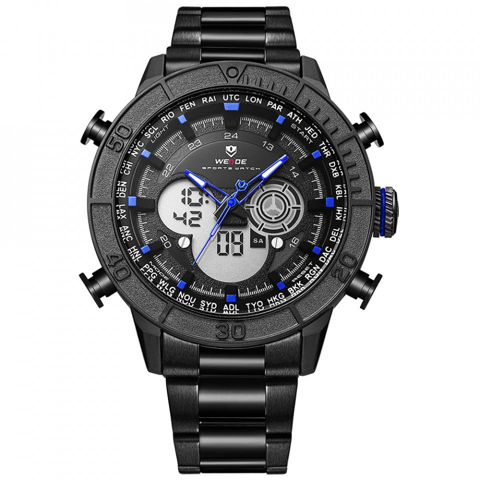 Ceas WEIDE, Quartz, Casual Sport, Albastru, Curea Metalica, WH6308B-4C