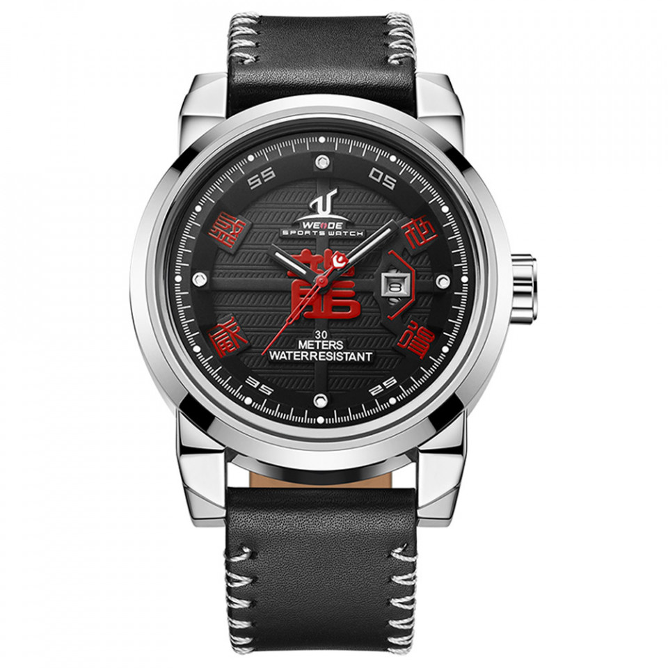 Ceas WEIDE, Quartz, Casual Sport, Negru, Curea Piele, UV1509-1C